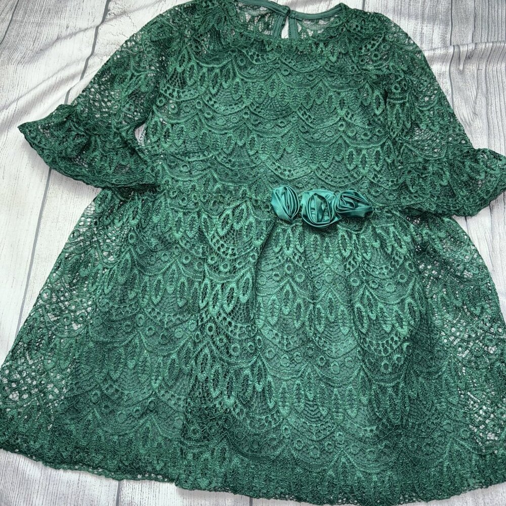 Iris & Ivy Girls Size 5 Lace Dress Green Christmas Holiday Dressy